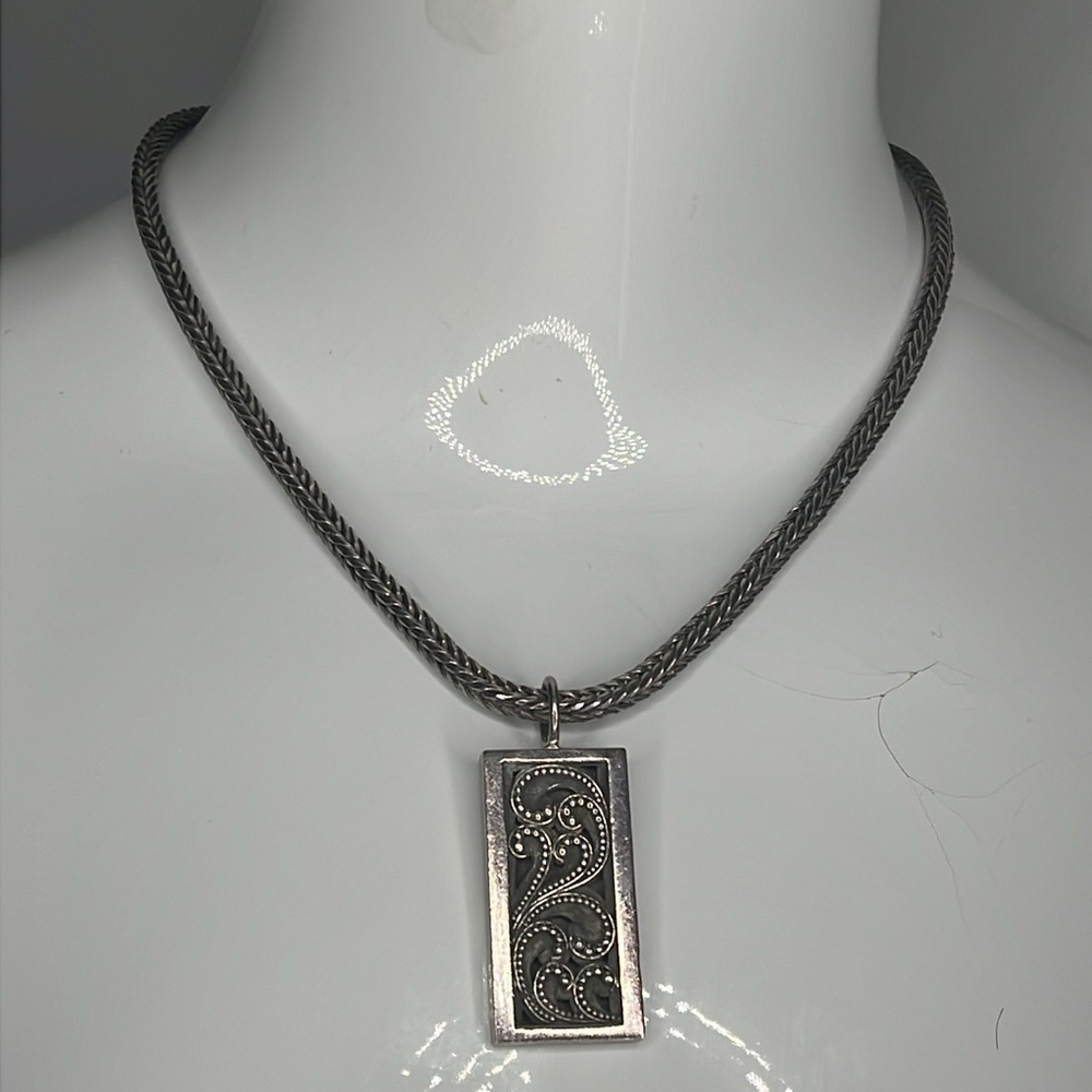 Lois Hill 925 Sterling Silver Thick Box Chain and Large Pendant 18” Necklace